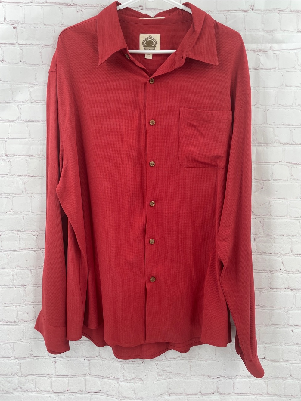 Men's Red Long-Sleeve Button-Up Shirt Paradise Collection XXL 100% Silk